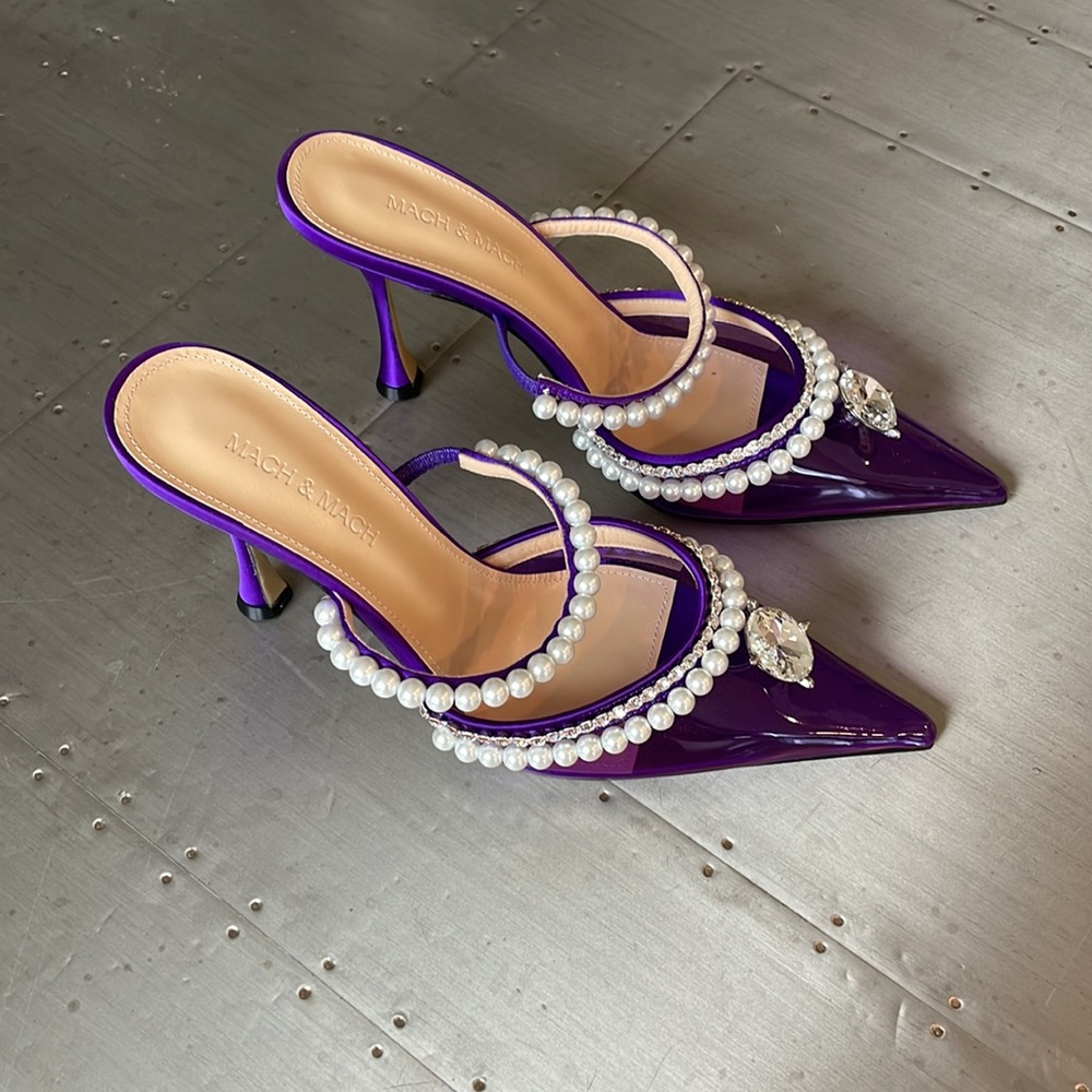 Mach & Mach purple pvc diamond of Elizabeth mules heels 100mm sz 38.5 pearl - Picture 2 of 9